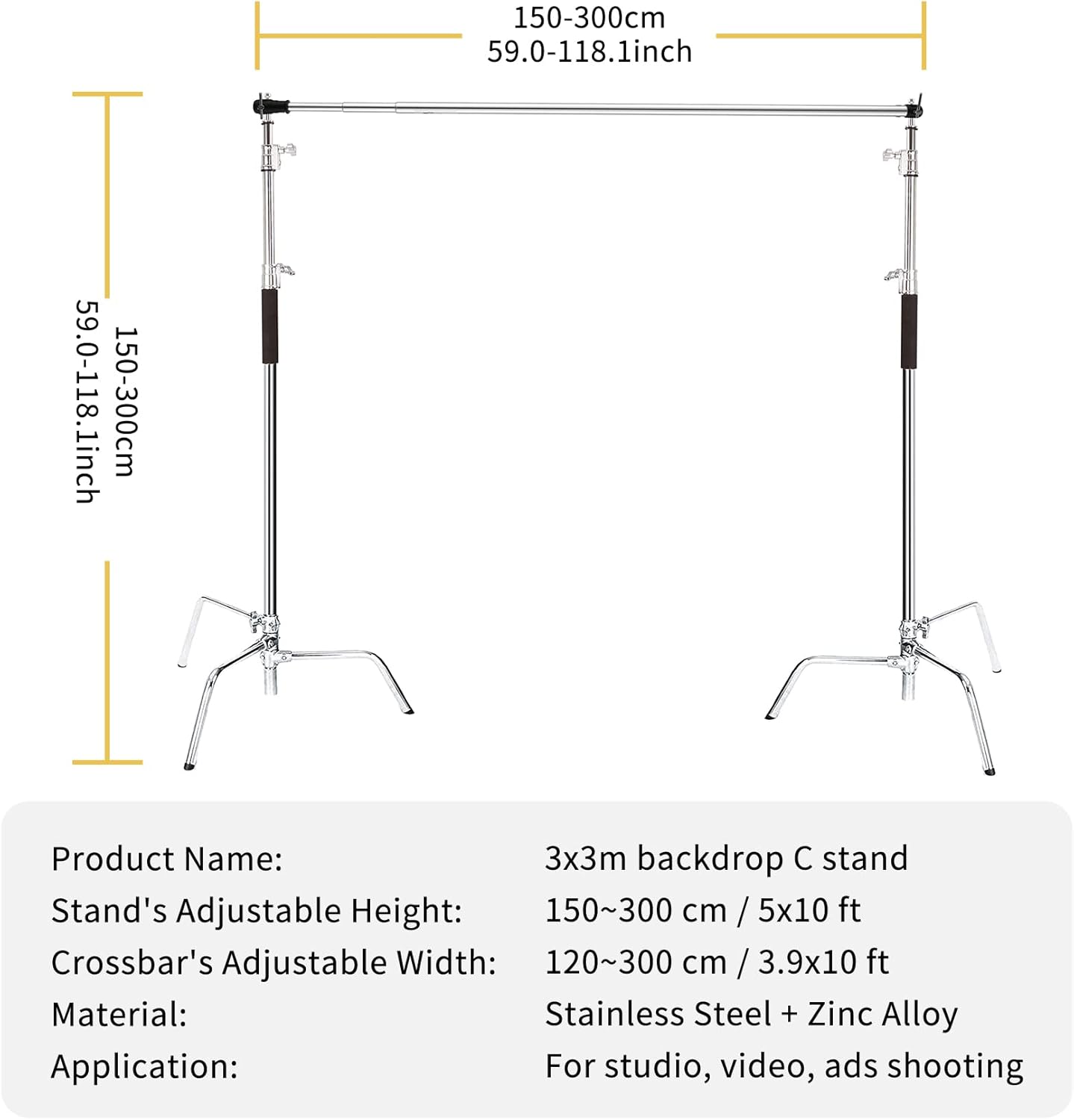 Kit de soporte de fondo de fotos de 10 x 10 pies9.8 x 9.8 ft, soporte de sistema de soporte de fondo de fotografía ajustable resistente con 2 bolsas