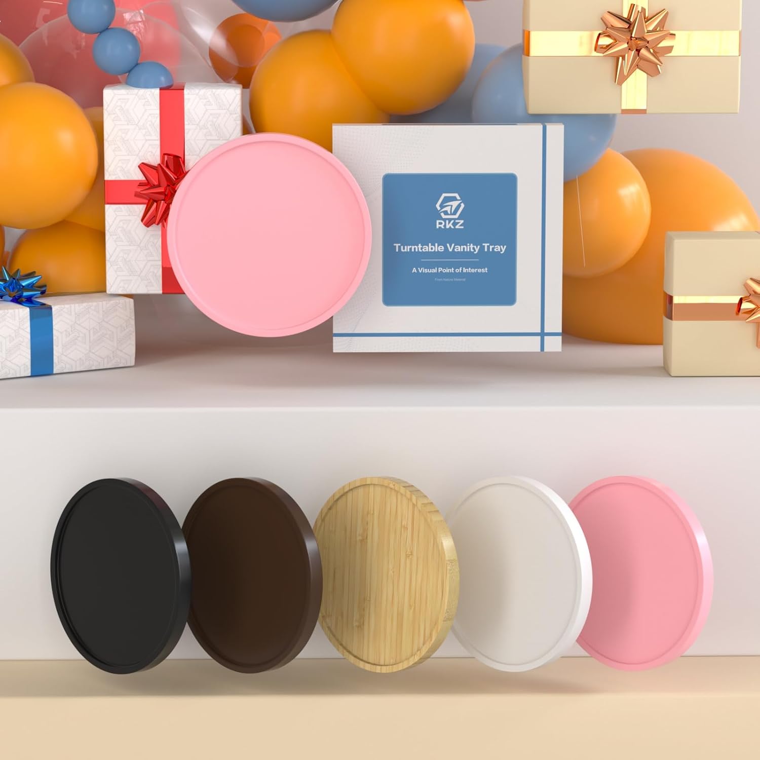 Bandeja giratoria de 360 para tocador de baño, bandeja giratoria de bambú de 9 pulgadas para perfume, vela, jabón, bandejas para el cuidado de la