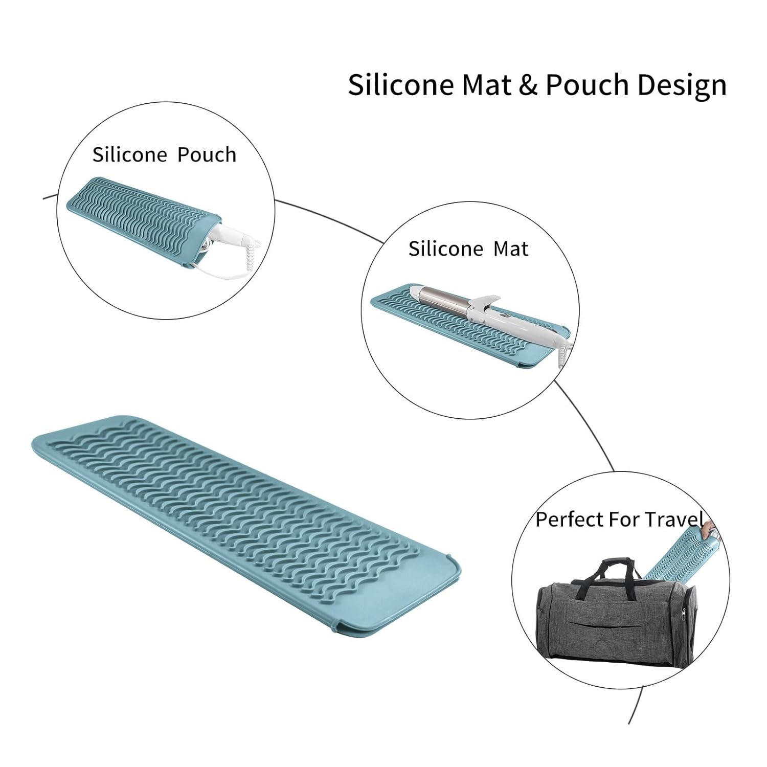 EIOKIT Bolsa de viaje de silicona resistente al calor para alisadora de cabello, plancha para prensar, rizador de pelo, varita rizadora de cabello,