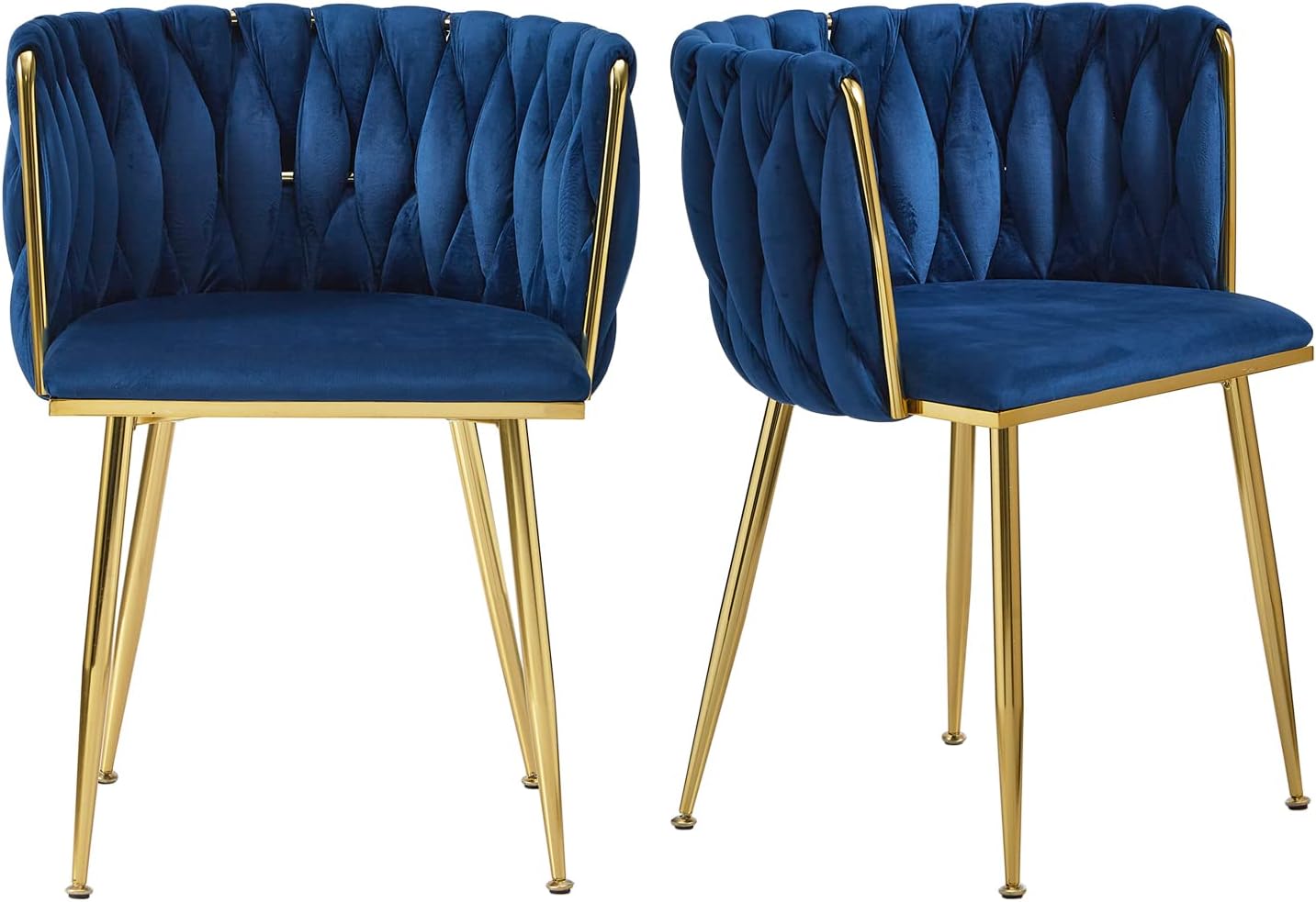 Tsuysi Juego de 2 sillas de comedor de terciopelo, sillas de comedor modernas doradas con patas de metal, sillas de comedor tapizadas tejidas para