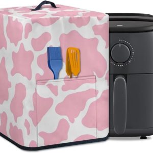 Funda para freidora de aire con estampado de vaca rosa, cubierta antipolvo para electrodomésticos pequeños con asa superior y bolsillo frontal, Funda para freidora de aire con estampado de vaca rosa, cubierta antipolvo para electrodomésticos pequeños con asa superior y bolsillo frontal,