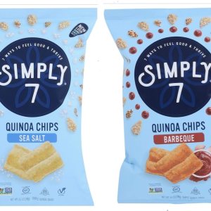 Simply 7 – Paquete de 2 variedades de chips de quinua. Pegatina GTF y barra de goma de mascar de menta verde Simply 7 – Paquete de 2 variedades de chips de quinua. Pegatina GTF y barra de goma de mascar de menta verde