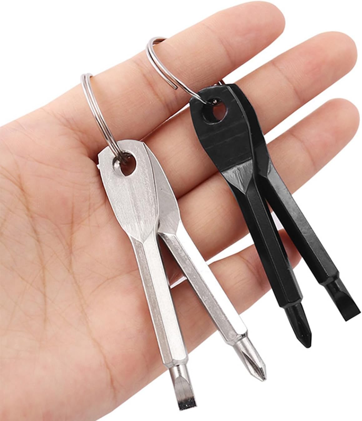 Mesee 8 piezas de destornilladores de bolsillo, llavero de cabeza plana y destornillador Phillips, mini destornillador portátil herramienta de