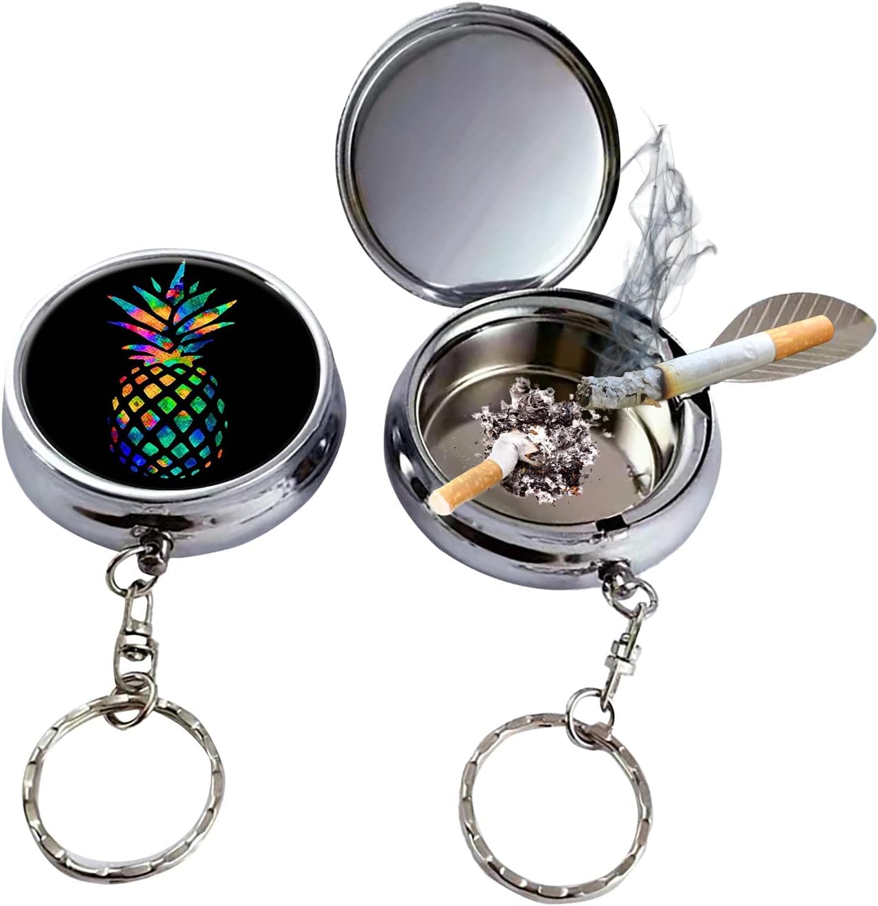 Cenicero de bolsillo portátil, llavero circular de metal con desinflador, soporte personalizado para cenicero para uso cómodo al aire libre (piña, 2