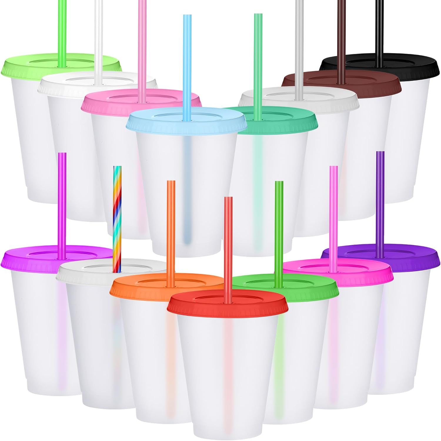 Vasos con pajitas y tapas, vaso para niños con pajilla, botella de agua reutilizable, taza de viaje para café helado, taza de plástico para adultos,