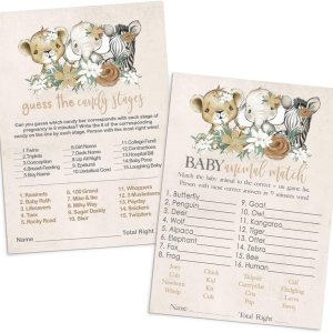 Flora Safari Baby Shower Games Paquete 2 en 1 (25 invitados) Juego de barras de caramelo y juego de premios de baby shower, actividades divertidas Flora Safari Baby Shower Games Paquete 2 en 1 (25 invitados) Juego de barras de caramelo y juego de premios de baby shower, actividades divertidas