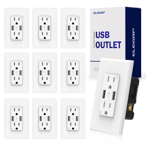 ELEGRP Receptáculo de toma de pared USB con puertos USB duales de 4.0 A, receptáculo dúplex resistente a manipulaciones de 15 amperios, toma de ELEGRP Receptáculo de toma de pared USB con puertos USB duales de 4.0 A, receptáculo dúplex resistente a manipulaciones de 15 amperios, toma de