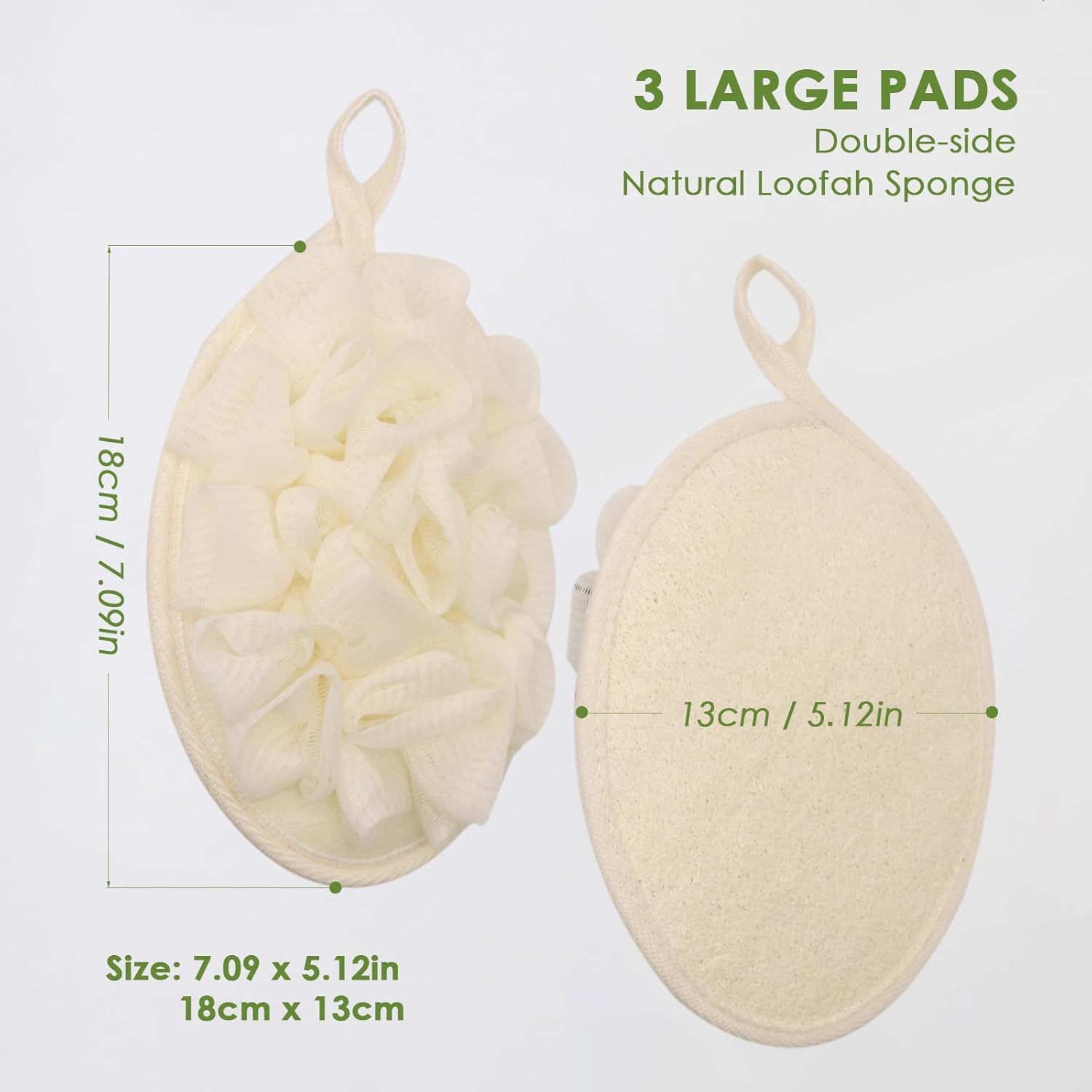 Massgiik Almohadillas de esponja exfoliante (paquete de 3), almohadillas grandes de 5 x 7 pulgadas de doble cara con esponja de malla y lufa