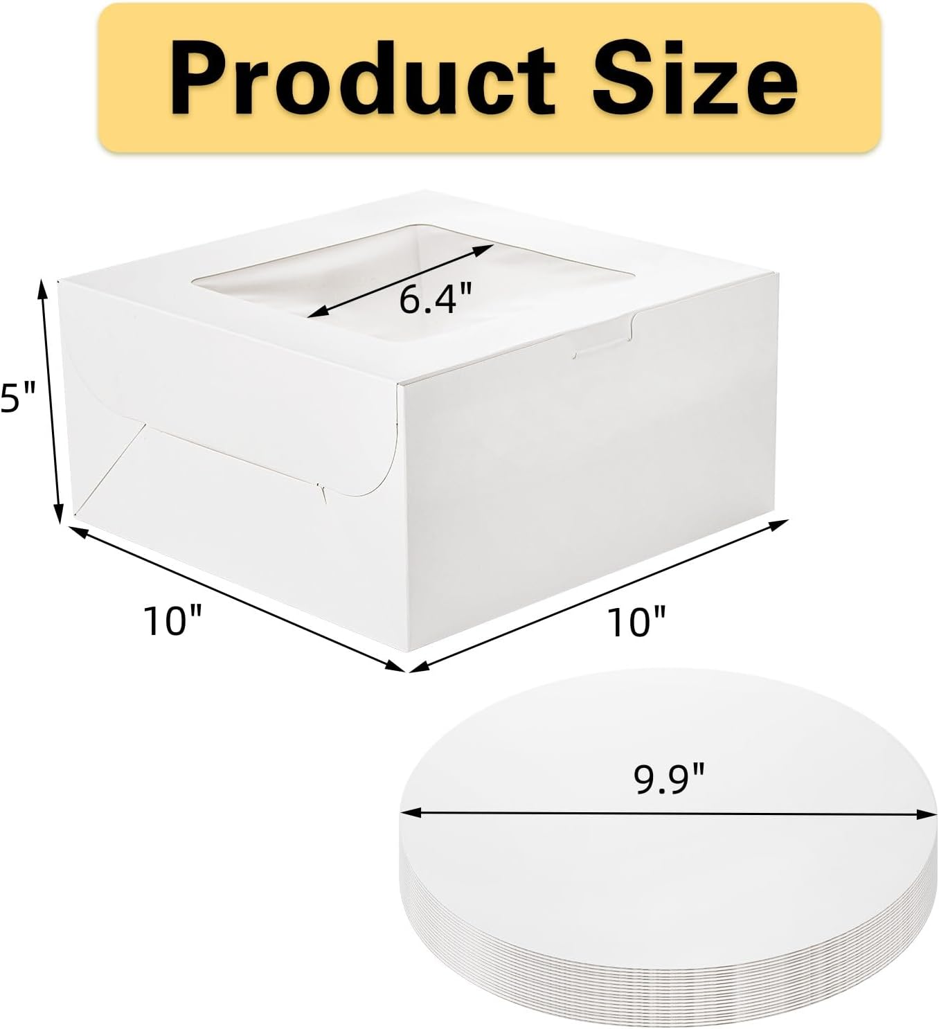 AVLA Paquete de 20 cajas para pasteles con ventana, cajas de panadería de 10 pulgadas con tablas, contenedor desechable para pasteles de postres,