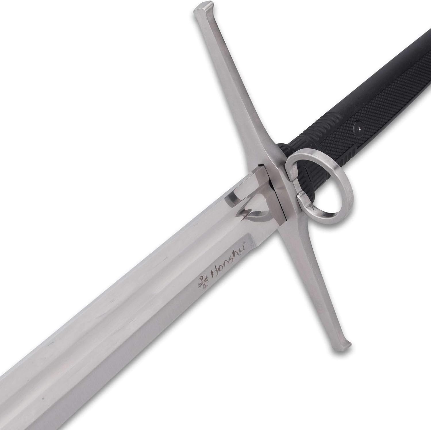 HONSHU Boshin Grosse Messer – Espada y funda de cuero, hoja de acero de alto carbono 1060, mango texturizado TPR, protector cruzado y pomo de acero