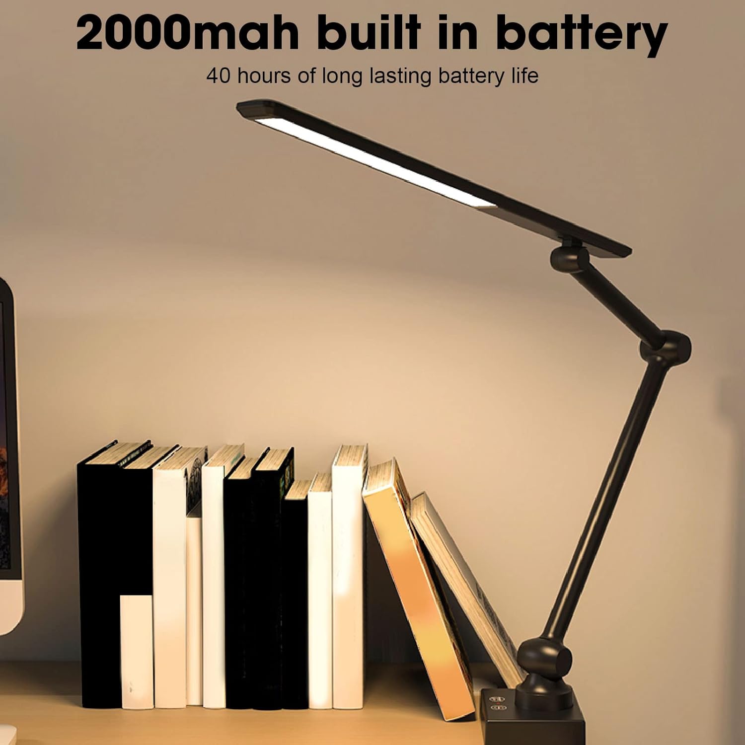 Gavigain Lámpara de mesa, lámpara de escritorio para oficina en casa con abrazadera, luces flexibles para libros, fácil de leer, cabecera recargable