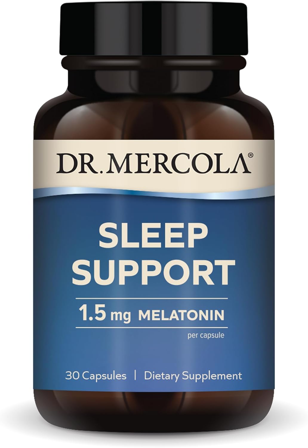 Dr. Mercola Apoyo para dormir con melatonina, 1.5 mg de melatonina por porción, 30 porciones (30 cápsulas), suplemento dietético, apoya un sueño