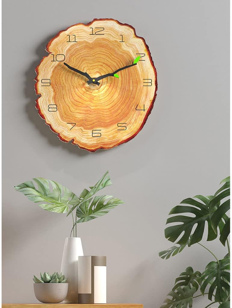 Reloj de pared Wood Grain Design Wall Clock Creative Pastoral Style Irregular Shape Clock Silent Non-Ticking Hanging Clock Battery Operated for