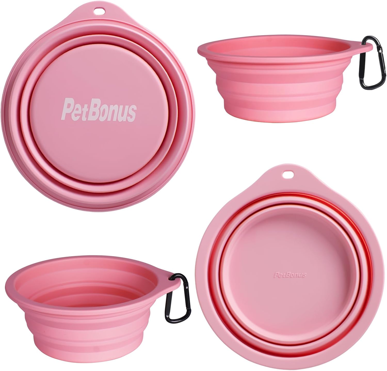PetBonus Paquete de 2 cuencos plegables de silicona para perros, sin BPA, aptos para lavavajillas, portátil, plegable, expandible, para viajes,