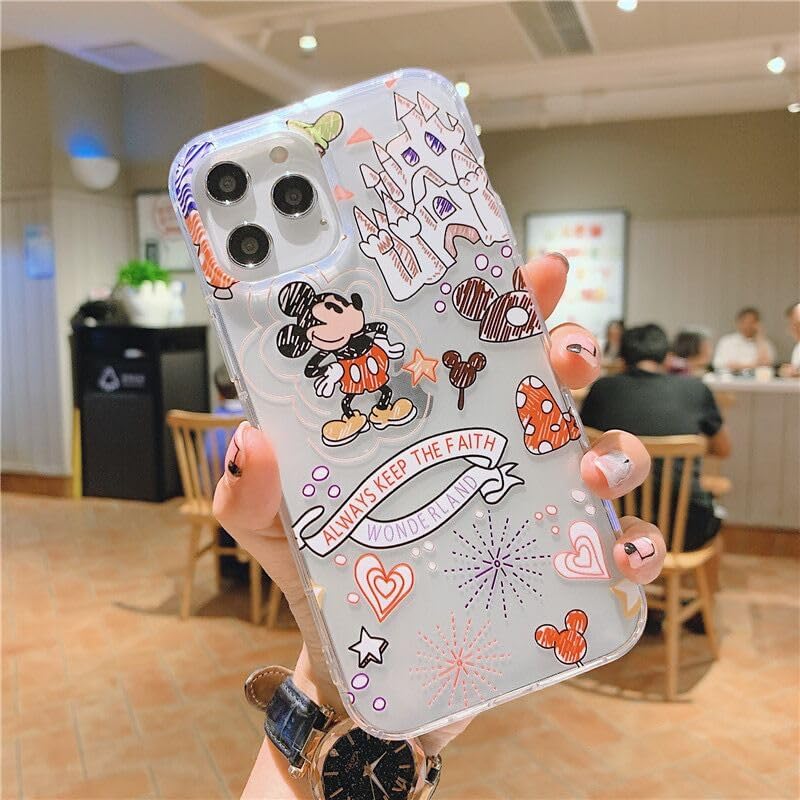iFiLOVE Linda funda para iPhone 15 Pro Max, para niñas y mujeres, linda caricatura de Mickey Castle, funda protectora delgada y suave de TPU