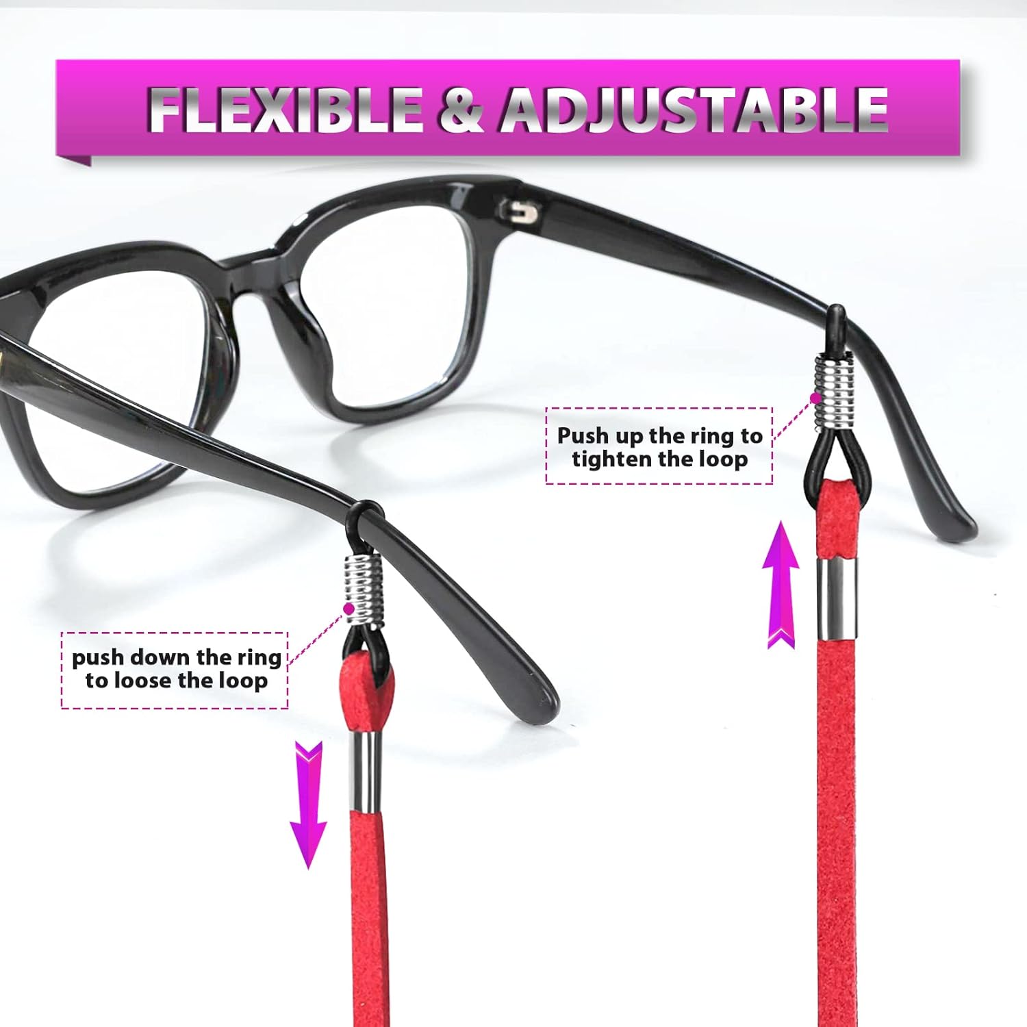 YGDZ Correa para lentes, 8 unidades, correa de cuero para gafas, cadena ajustable para gafas, retenedores de gafas, correa deportiva para lentes de
