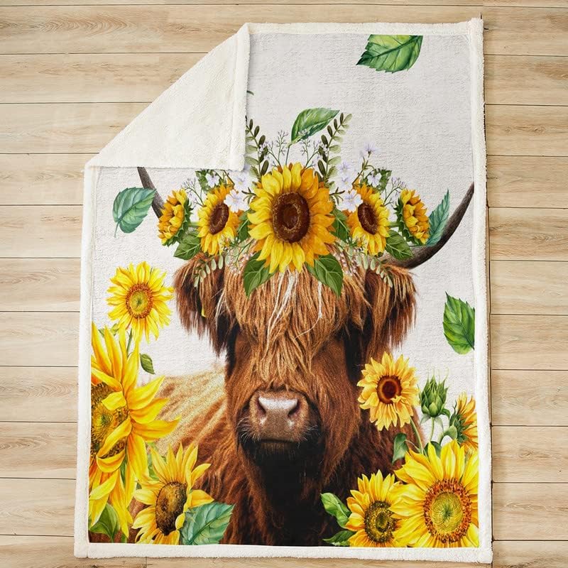 Manta de vellón de vaca Highland para cama, sofá, sillón, manta de felpa de ganado de las tierras altas, girasol, manta decorativa de animales