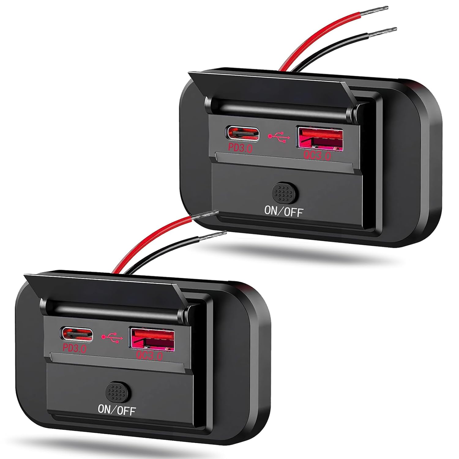 2 salidas USB RV de 12 V con interruptor de alimentación, 38 W Dual PD3.0 Tipo-C y carga rápida QC3.0 USB-A Puerto Montaje en panel con tapa,