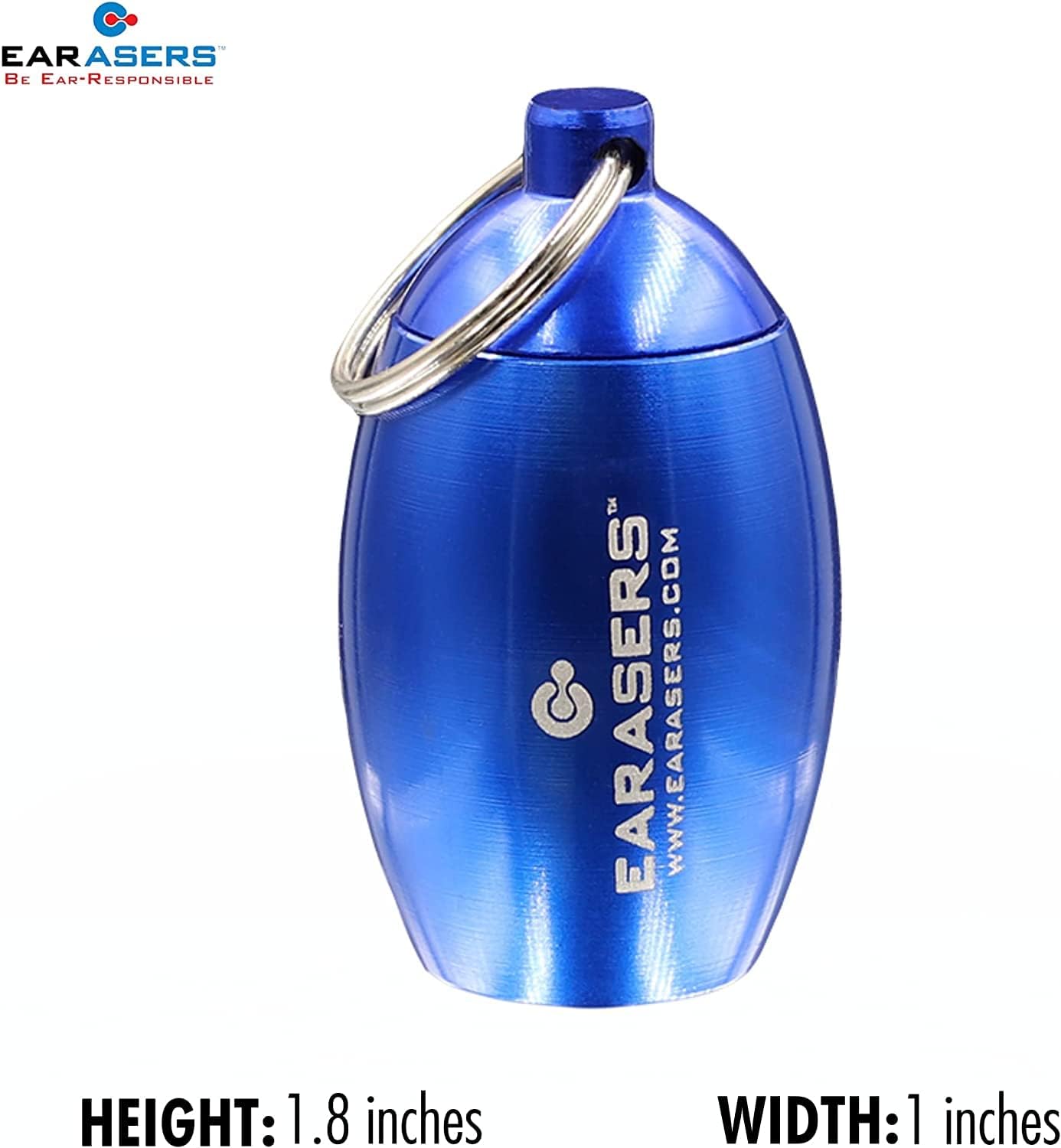 EARasers Tapones para los oídos llavero estuche de transporte – Tapones para los oídos impermeables de aluminio y soporte para pastillas (azul)