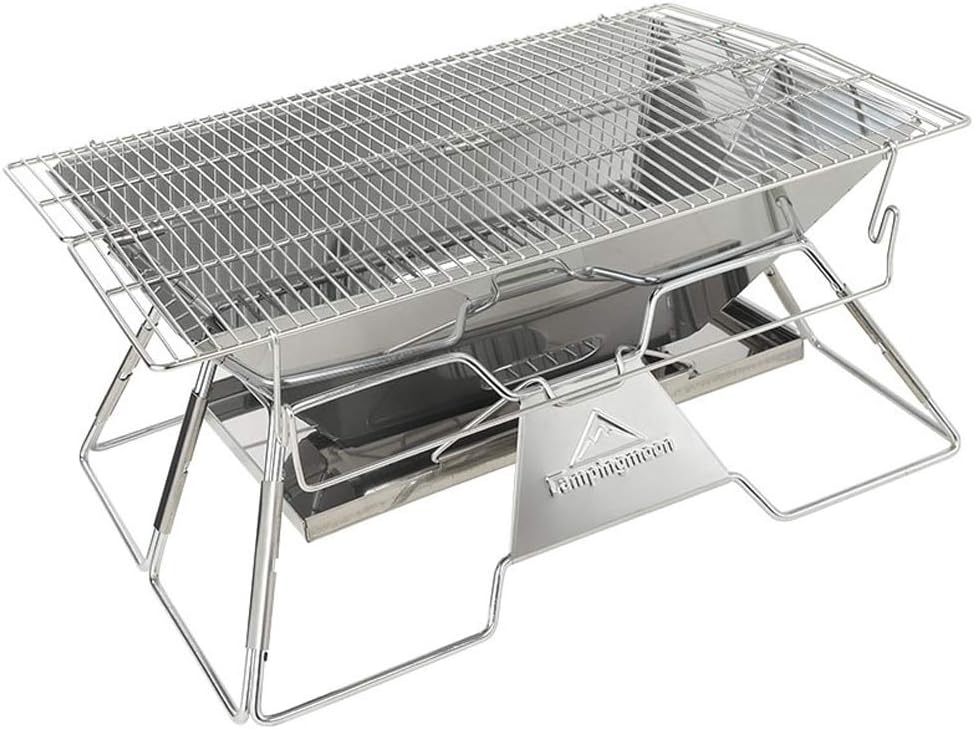 Campingmoon – Parrilla plegable para barbacoa, parrilla de carbón portátil, estufa de leña de acero inoxidable, estufa de cocina para exteriores,