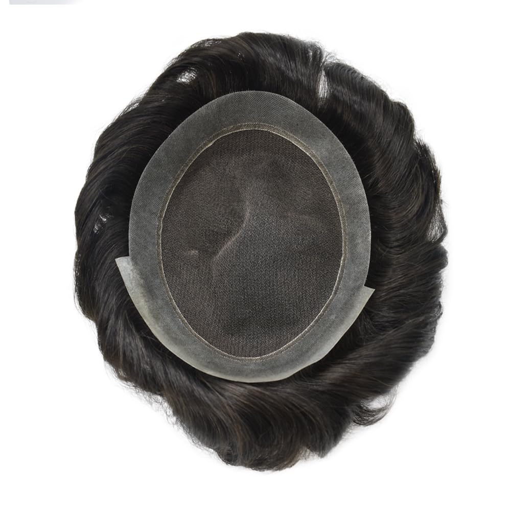 Healthlif Toupee para hombres, cabello humano europeo de encaje francés para hombre, sistema de reemplazo de cabello, piel de polietileno alrededor