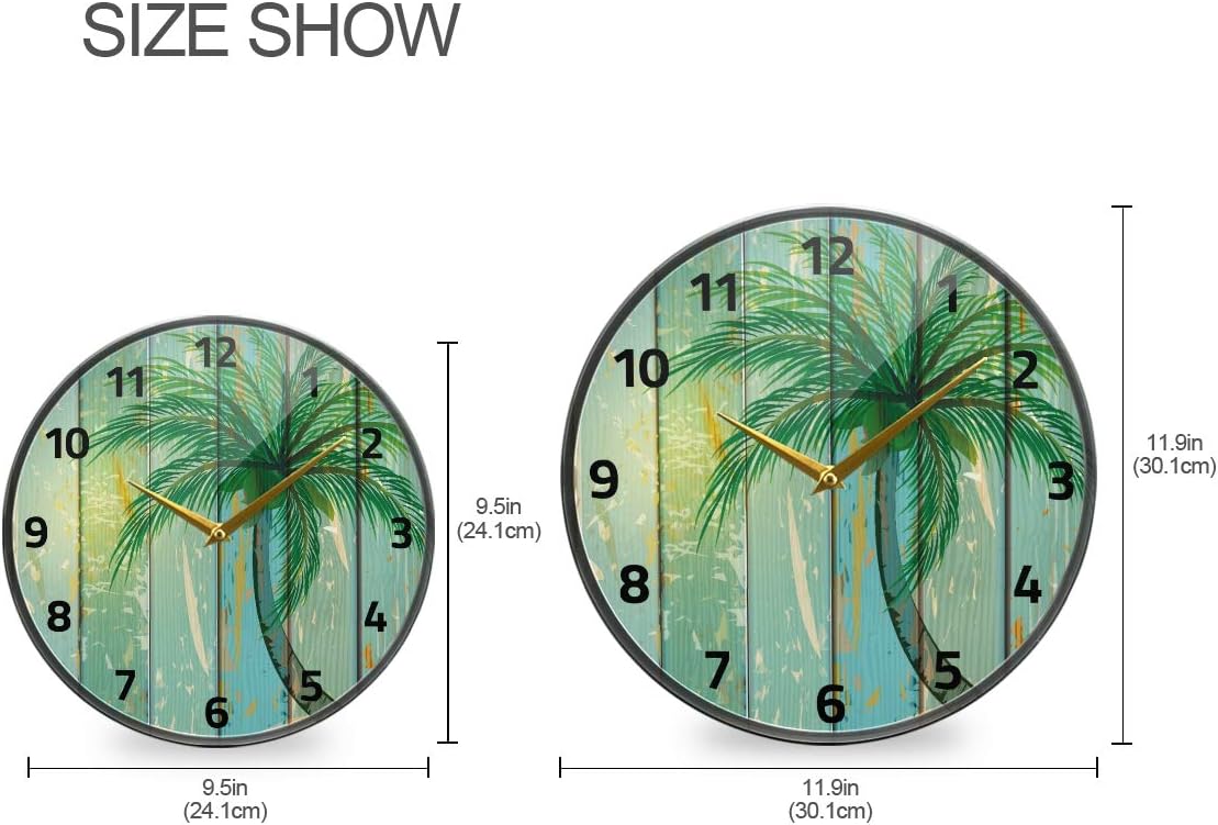 ALAZA Reloj de pared de verano con palmera de coco y playa, funciona con pilas, silencioso, sin tictac, para decoración de sala de estar, 12