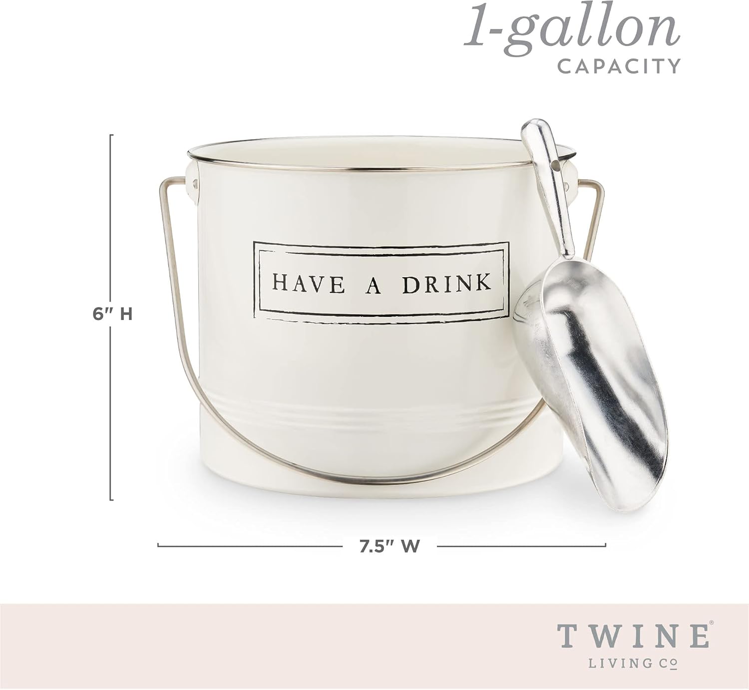 Twine Have A Drink – Cubo de hielo y cuchara de metal esmaltado blanco para fiestas, botella de vino y botella de cerveza en 1 galón