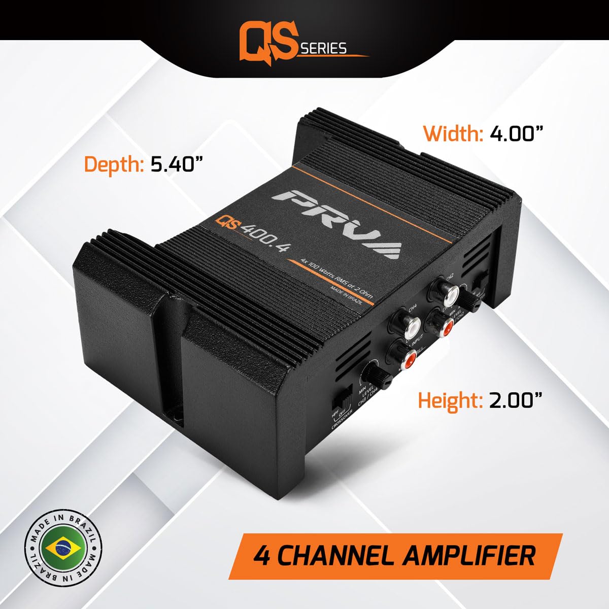 PRV Audio QS400.4 2 Ohm Mini Compact 4 Channel Amplificador de audio para automóvil 4 x 100 vatios RMS a 2 Ohm – Estéreo 12 voltios Amp Clase D
