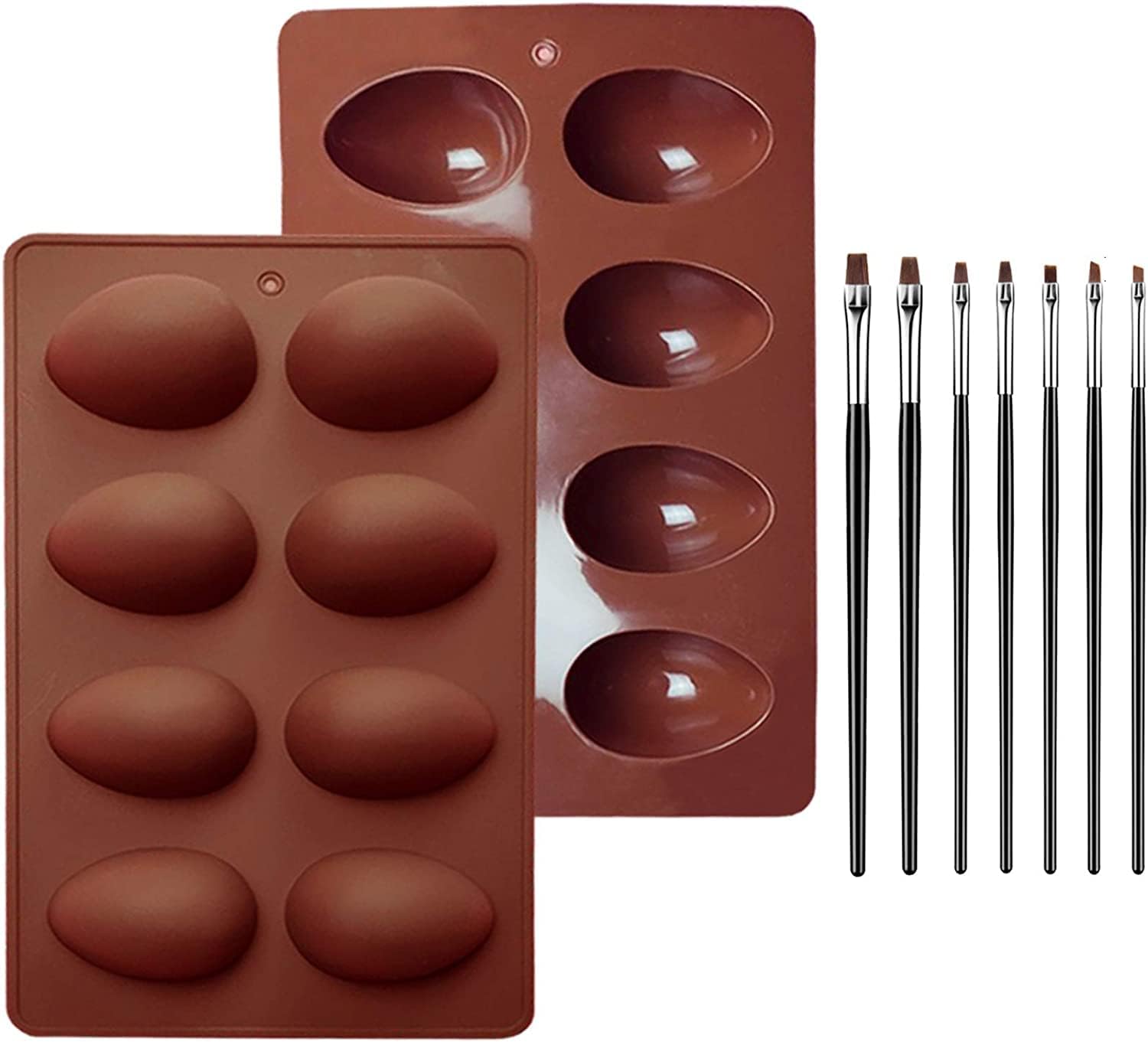 Molde de silicona para huevos de Pascua de 8 cavidades, molde de medio huevo para chocolate con 7 pinceles para pasteles de Pascua, decoración de