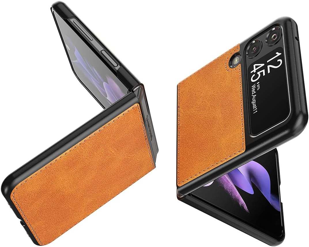 Foluu Funda protectora para Samsung Galaxy Z Flip 3 5G, Galaxy Z Flip 3 5G, piel sintética + carcasa rígida de policarbonato ultrafino, funda