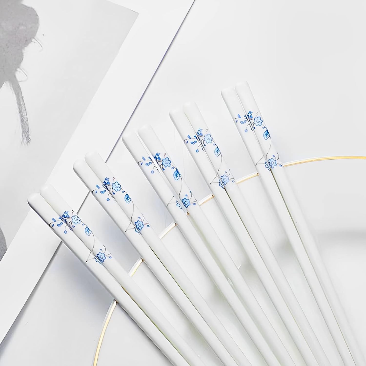 Palillos de cerámica reutilizables, 5 pares, aptos para lavavajillas, palillos azules, 9.7 pulgadas (estrellas azules)
