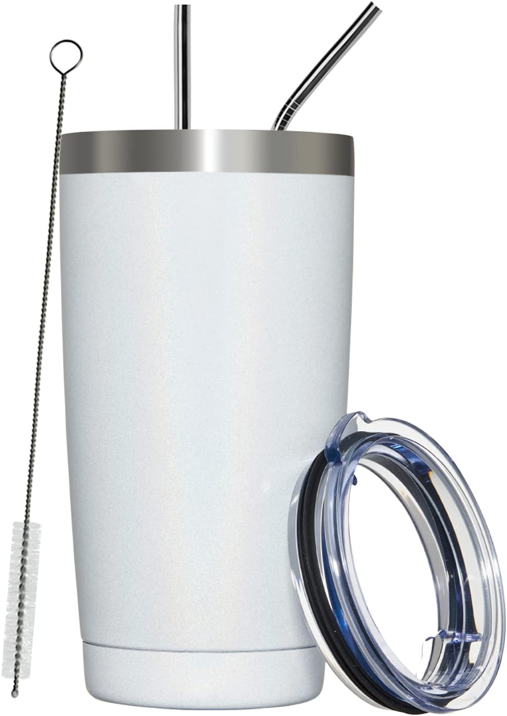 Meway – Vaso de 20 onzas de doble pared con aislamiento al vacío, con purpurina, de acero inoxidable con tapa y pajilla, taza de café con pintura