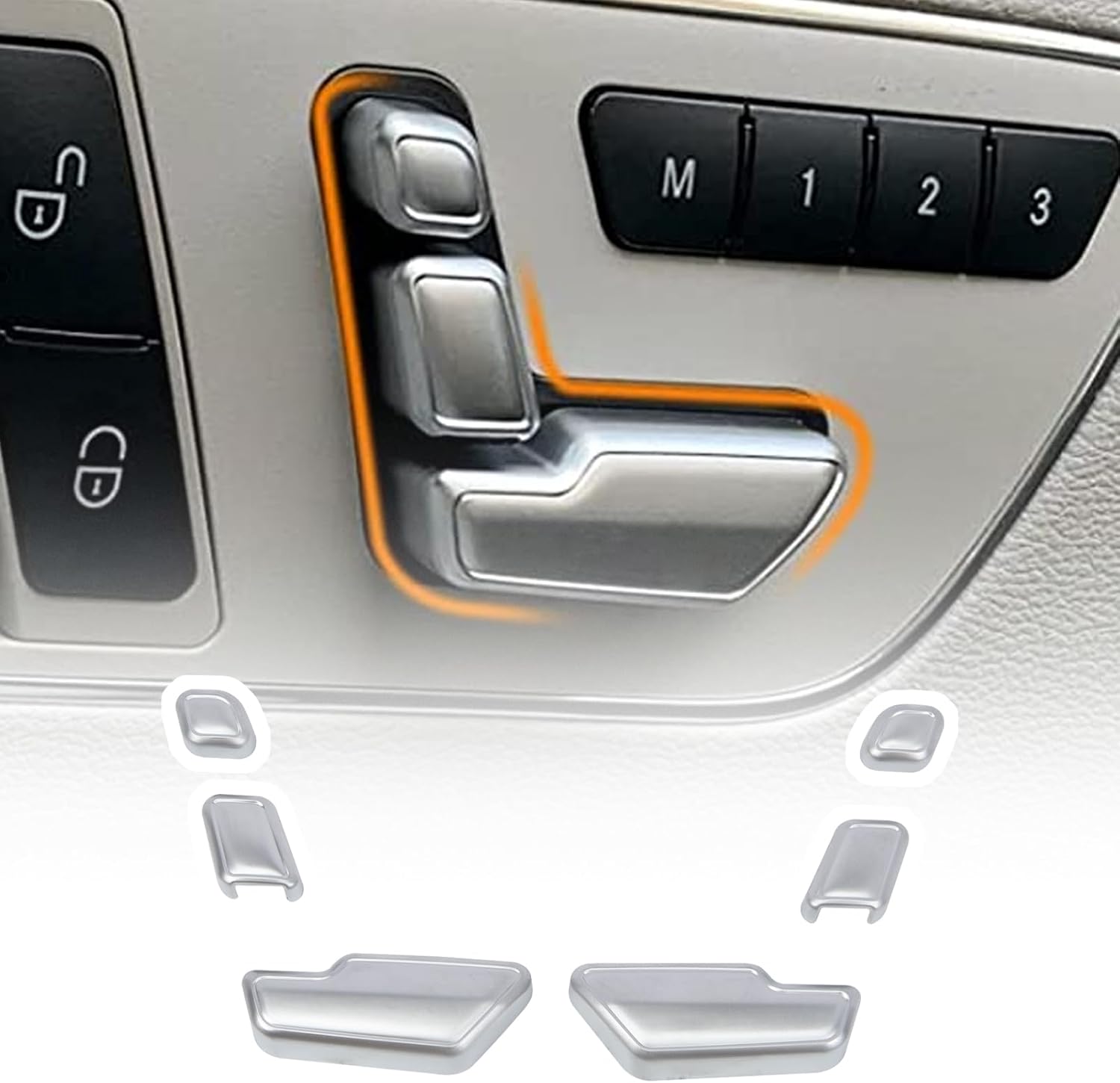 Ajuste para la cubierta del botón de ajuste del asiento de la puerta de Mercedes Benz, calcomanías de botones de ajuste de asiento para clase B