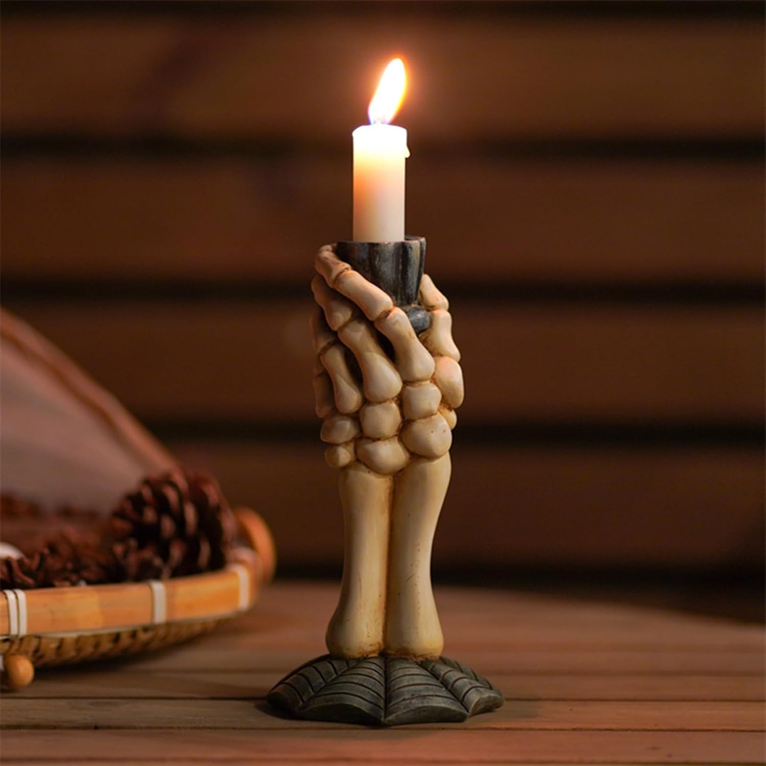 Portavelas de pilar para decoración de Halloween, portavelas de mano de calavera, esqueleto gótico, bruja, candelabros de mano, decoración del hogar