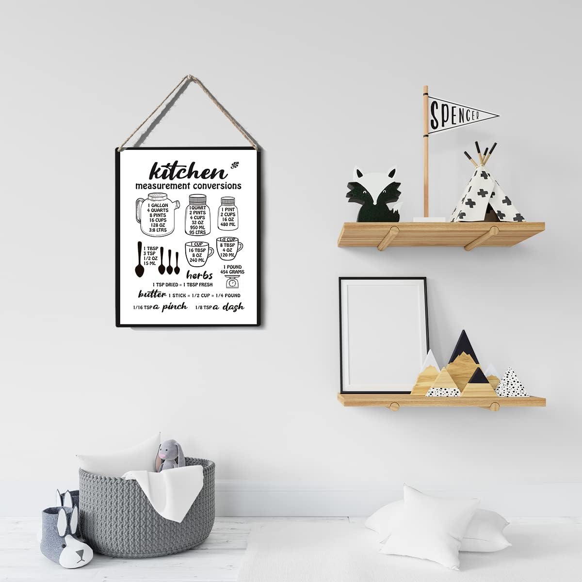 Xiolcxdr Divertido letrero de cocina, decoración de medición de cocina, conversiones, placa de madera para colgar en la pared, carteles para colgar