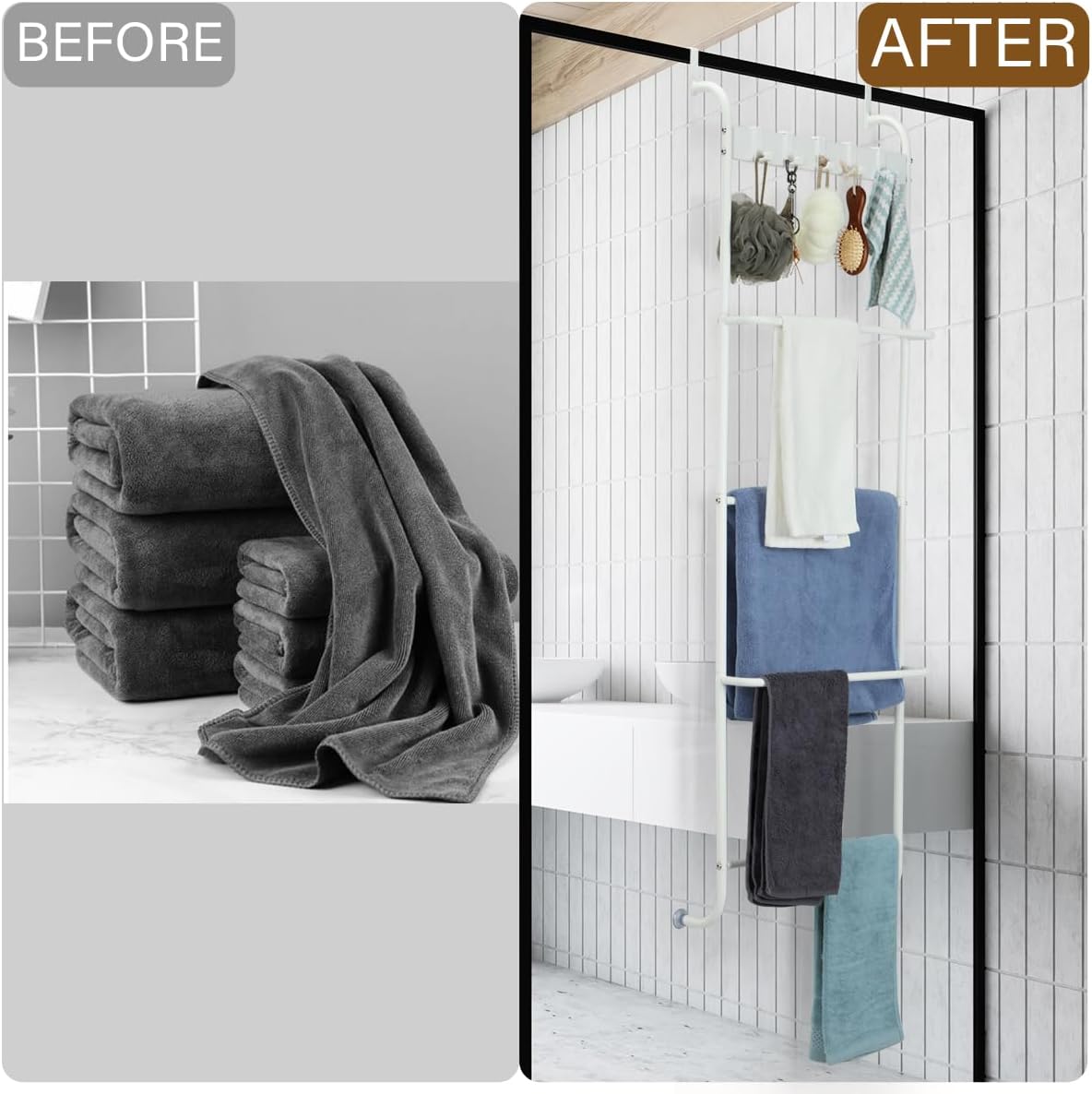 Toallero de 5 niveles para colgar en la puerta del baño, toallero de puerta de baño, soporte para manta de puerta para ropa, toallas de mano,