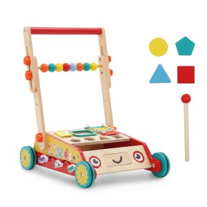 Andador de madera para bebés con centro de actividades de entretenimiento múltiple, caminadores de aprendizaje sentado a pie para niños de 9 meses y Andador de madera para bebés con centro de actividades de entretenimiento múltiple, caminadores de aprendizaje sentado a pie para niños de 9 meses y