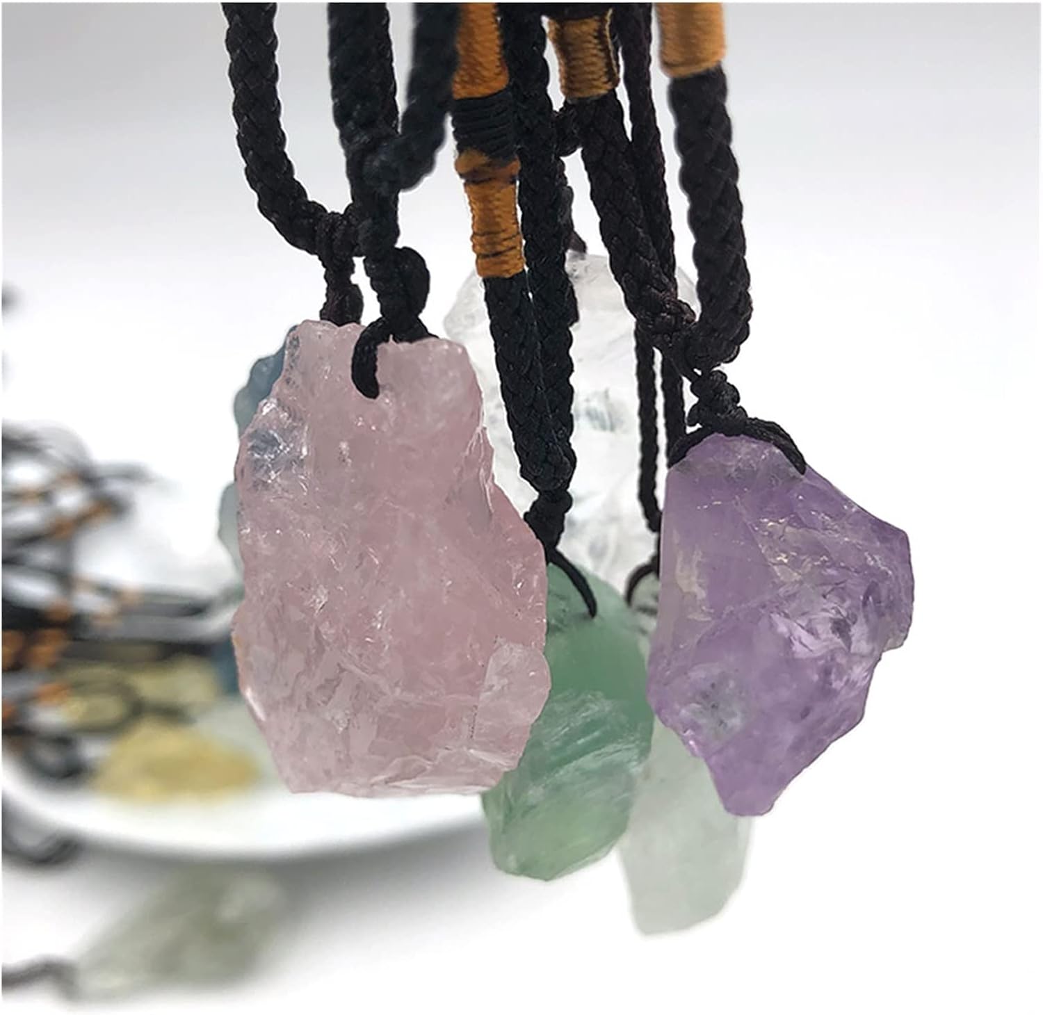 Feng Shui Decorate 1pc Random Natural Raw Amethyst Clear Rose Citrine Rough Stone Necklace Quartz Crystal Reiki Pendant Gift Gems Raw Rough Natural