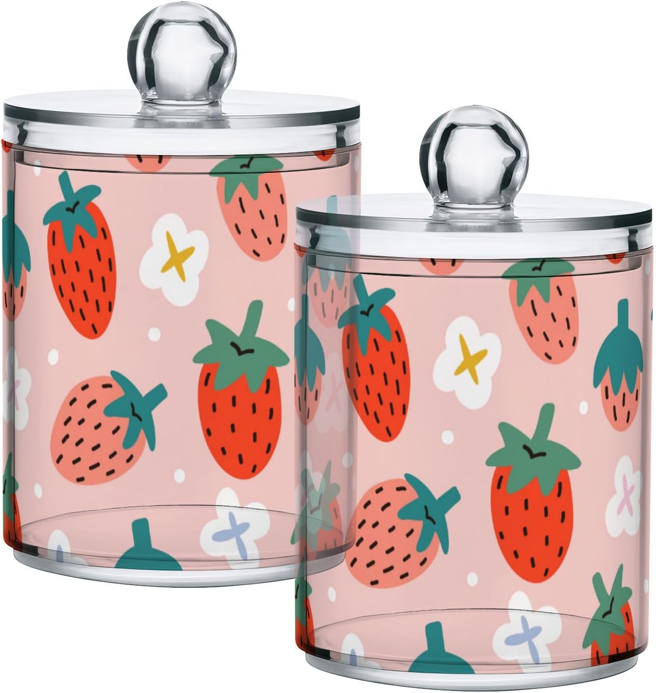 ZOEO Juego de 2 recipientes para baño, con diseño de bayas de verano, fresas, de plástico transparente, dispensador de tarros de almacenamiento de