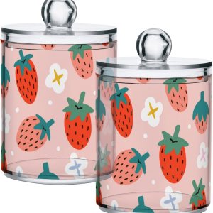 ZOEO Juego de 2 recipientes para baño, con diseño de bayas de verano, fresas, de plástico transparente, dispensador de tarros de almacenamiento de ZOEO Juego de 2 recipientes para baño, con diseño de bayas de verano, fresas, de plástico transparente, dispensador de tarros de almacenamiento de