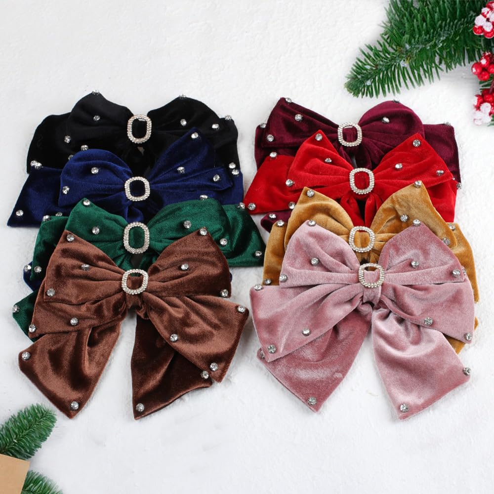 Lazos grandes de terciopelo para el cabello para mujeres y niñas, 8 pulgadas, clip de cocodrilo, accesorios para el cabello (marrón)