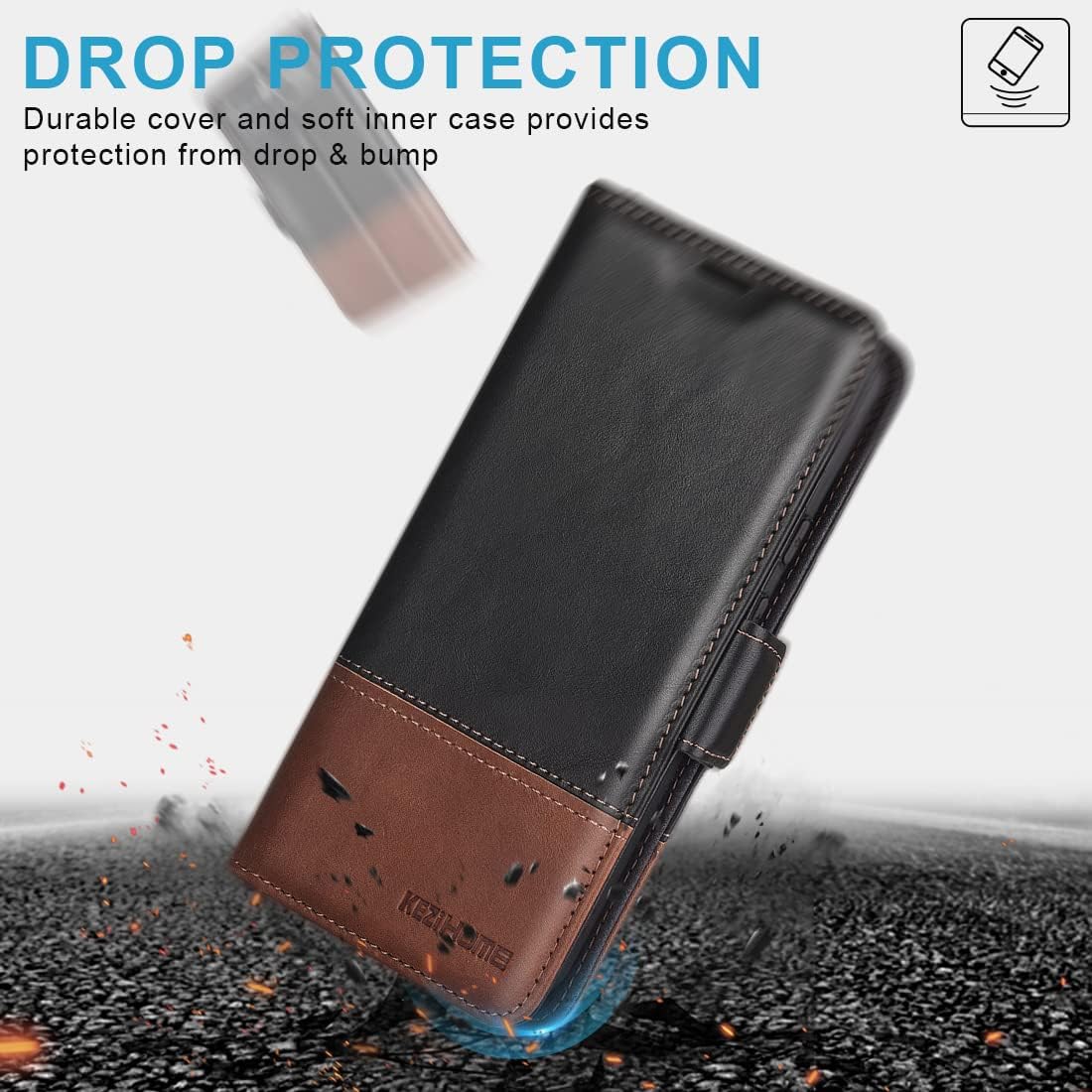 KEZiHOME Funda para Google Pixel 7, piel auténtica bloqueo RFID Funda tipo cartera con tarjetero y función atril con tapa protectora resistente para