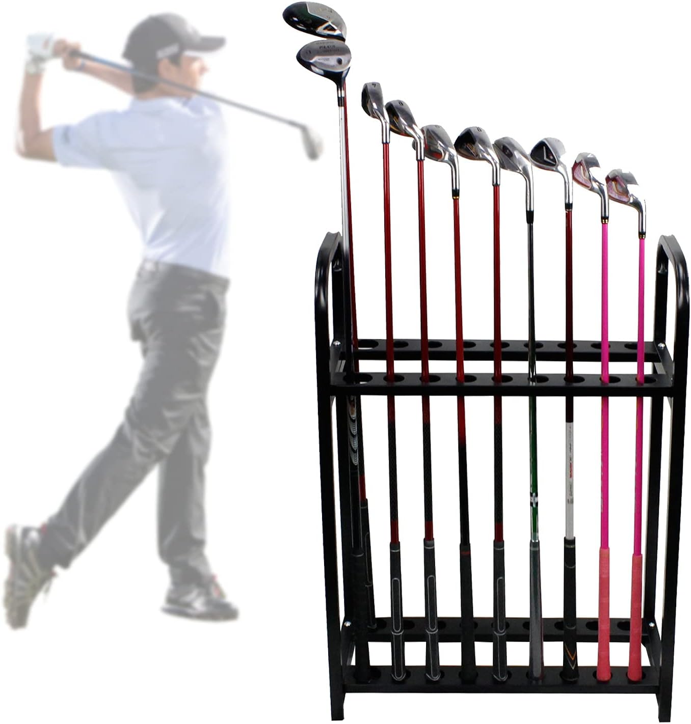 Soporte de putter de golf, organizador de palos de golf de metal, estante de exhibición, juego de palos de golf de almacenamiento para 18 putters