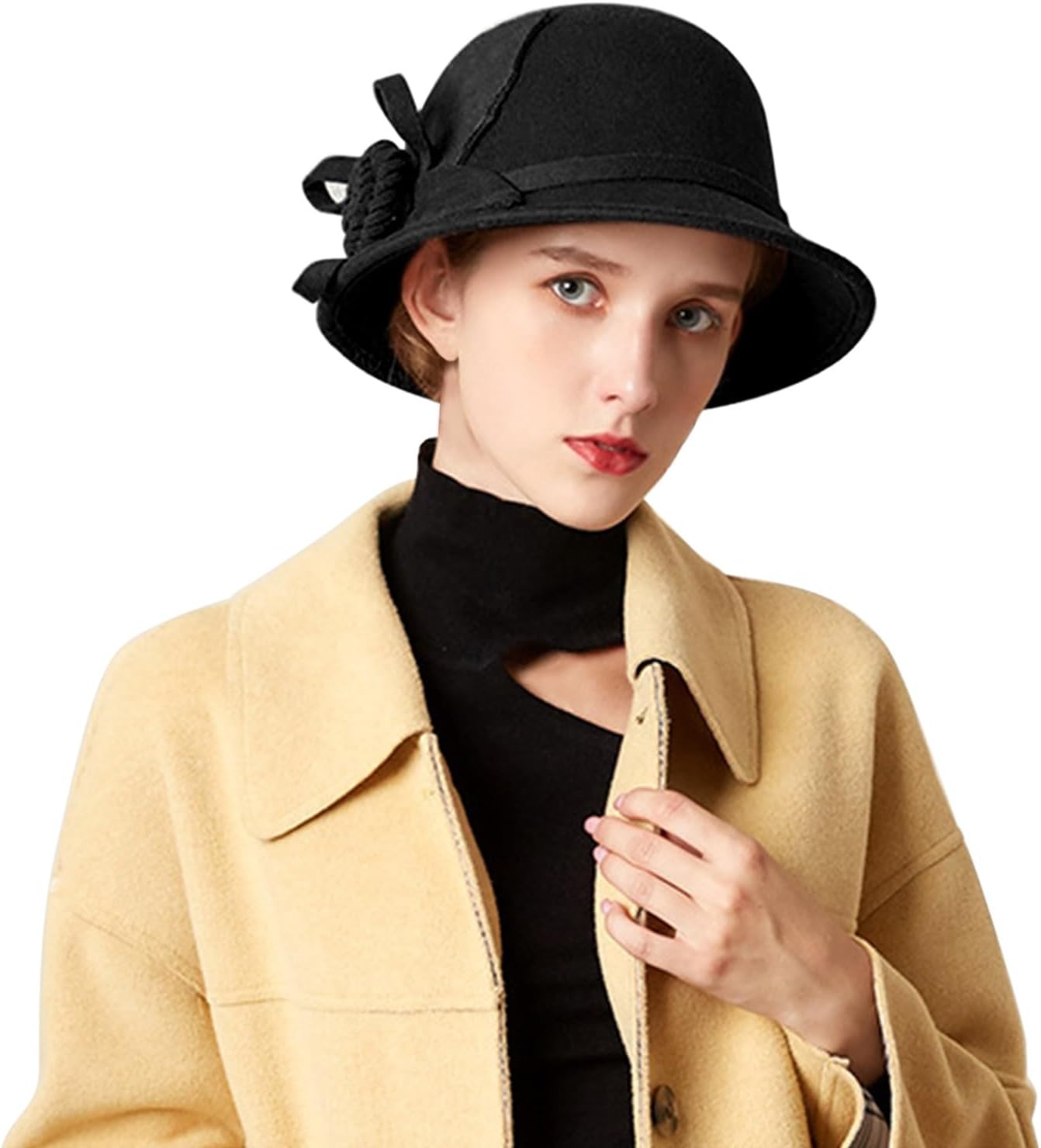 Sombreros de cubo de flores para mujer, vestido de ala ancha, sombrero de cloche de iglesia, sombreros de boliche de boda, fiesta de té, Fedora