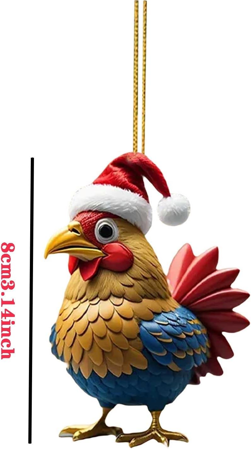 Adorno de pollito para sombrero de Navidad, lindo colgante de acrílico de dibujos animados de pollo de Navidad para decoración del árbol de Navidad,