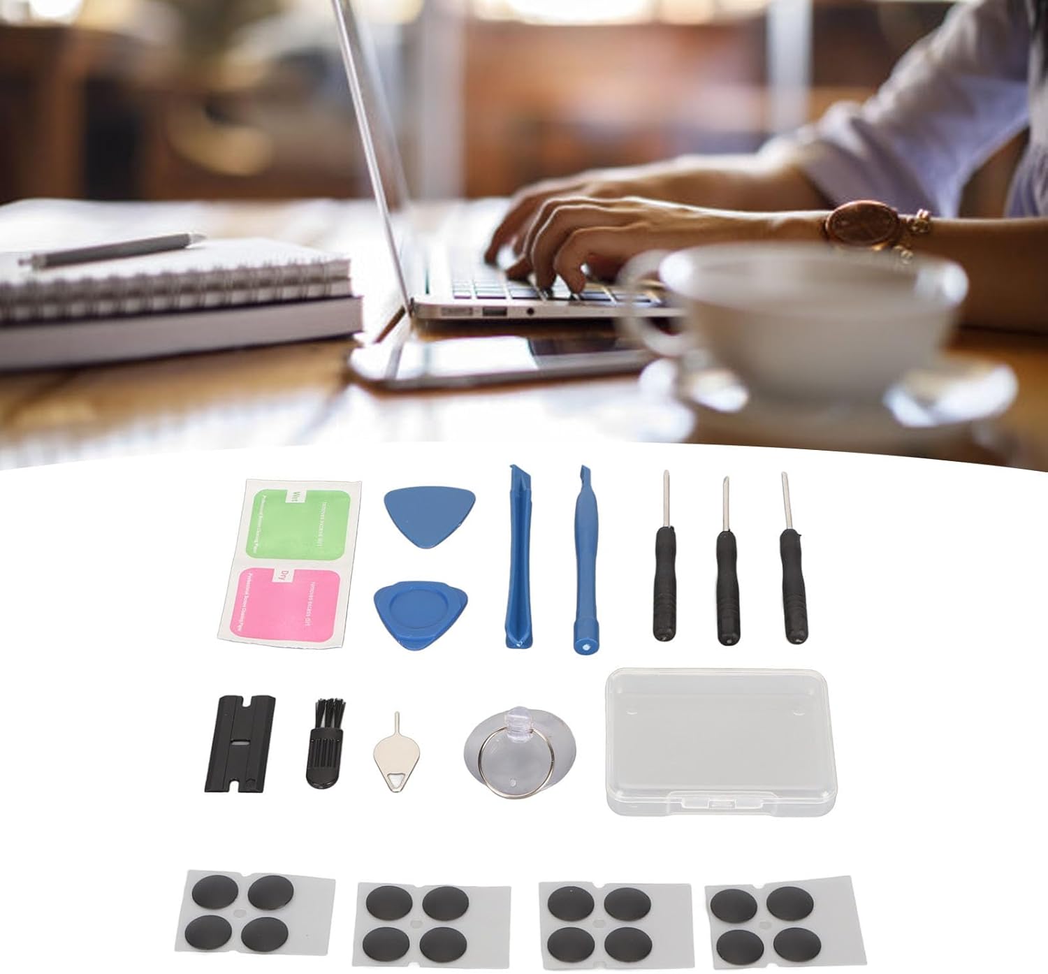 Diyeeni 16Pcs Laptop Feet, Non Slip Replacement Bottom Case Feet, with Professional Repair Tool Kit, Bottom Base Feet Foot Pad Compatible for