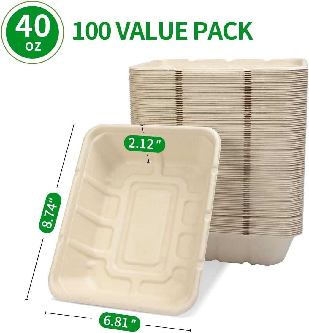 Paquete de 100 cuencos abonables profundos extra grandes de 40 onzas para servir verduras, bayas, pan, comida rápida, hervir mariscos, preparaciones