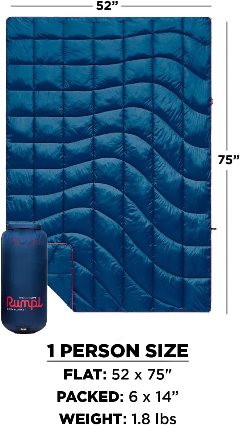Rumpl The NanoLoft – Manta hinchada  Manta de campamento para interiores y exteriores para viajes, picnic, viajes a la playa, conciertos  52 x 75