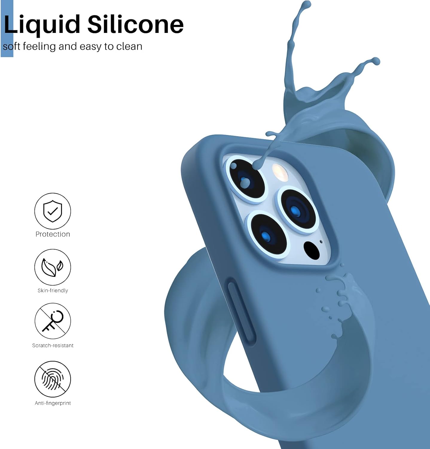 ORNARTO Funda de silicona líquida a prueba de golpes diseñada para iPhone 13 Pro, protección integral de goma de gel, protección contra caídas, 6.1