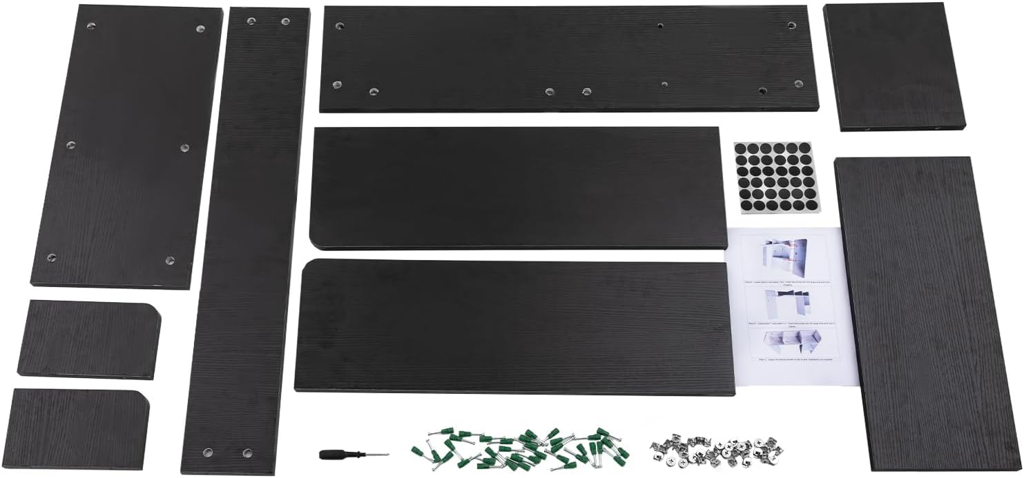 Goudergo Organizador de escritorio de madera, estante de escritorio de oficina negro, estante de escritorio de esquinas redondas, estante de